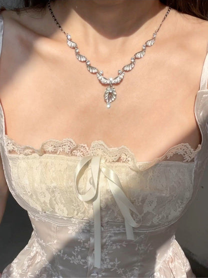 Elegant Ruffle Wing Silver Necklace
