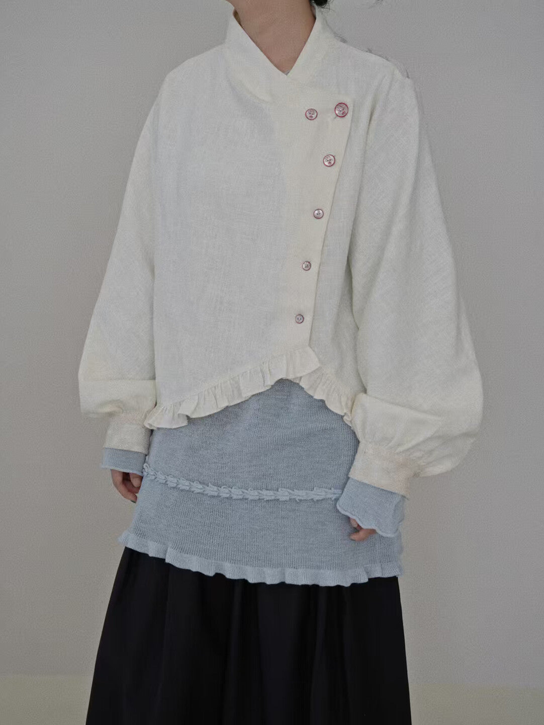 Elegant White Lace Panel Asymmetrical Shirt Coat