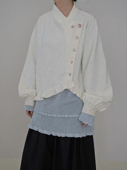 Elegant White Lace Panel Asymmetrical Shirt Coat