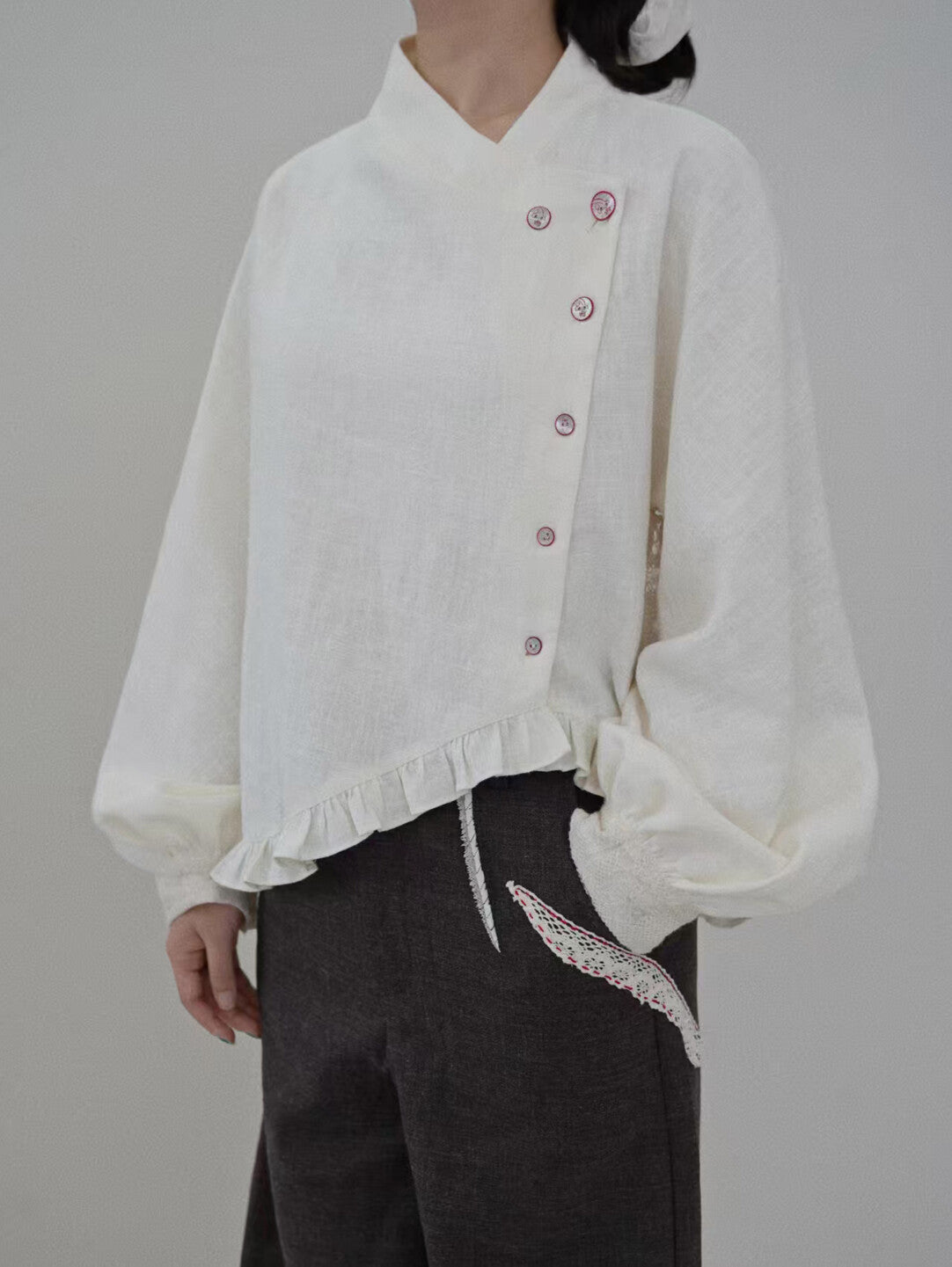 Elegant White Lace Panel Asymmetrical Shirt Coat