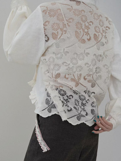 Elegant White Lace Panel Asymmetrical Shirt Coat