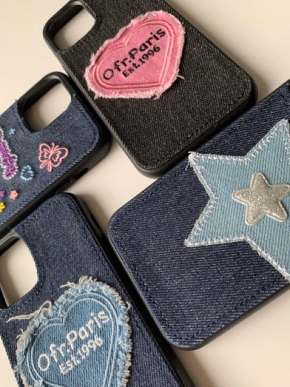 Embroidered Denim Phone Case