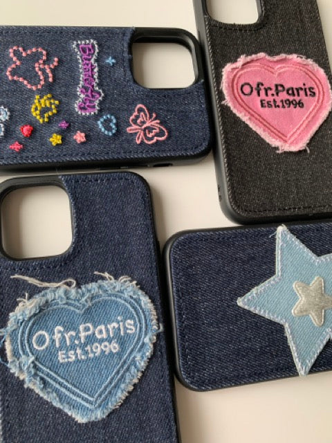 Embroidered Denim Phone Case