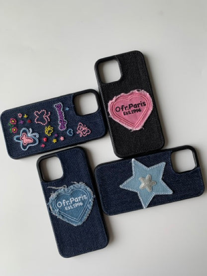Embroidered Denim Phone Case