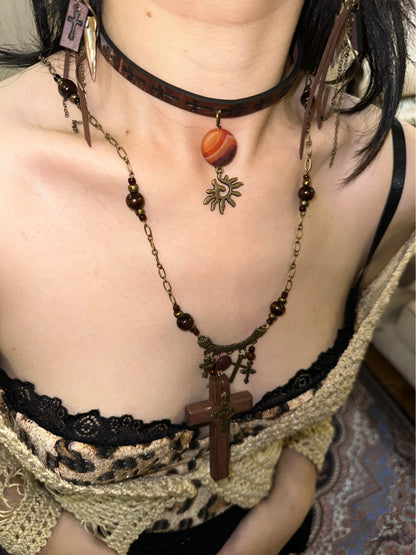 Exotic Statement Cross Layered Necklace