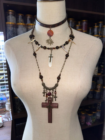 Exotic Statement Cross Layered Necklace