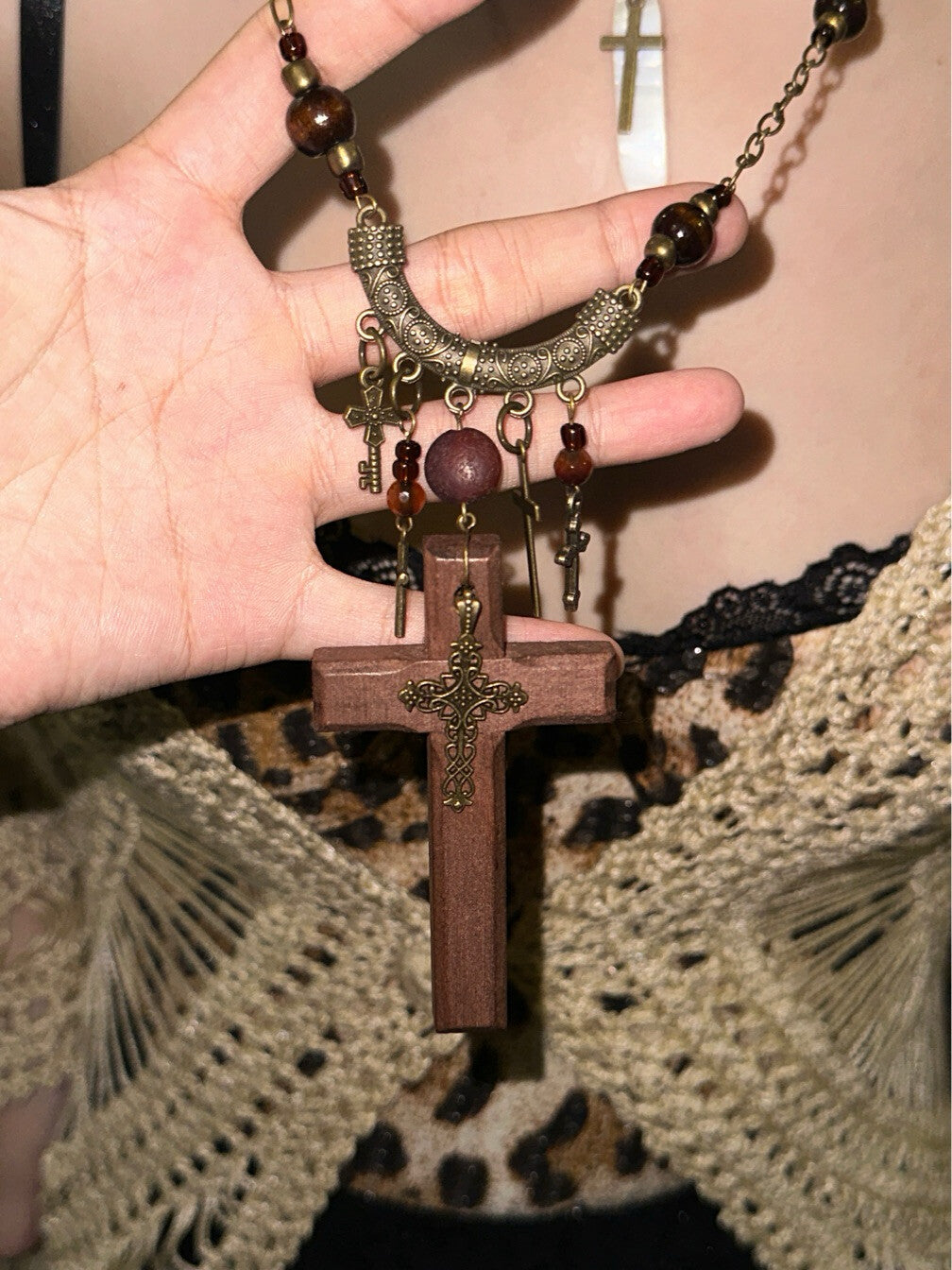 Exotic Statement Cross Layered Necklace