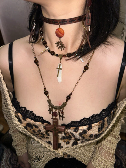 Exotic Statement Cross Layered Necklace