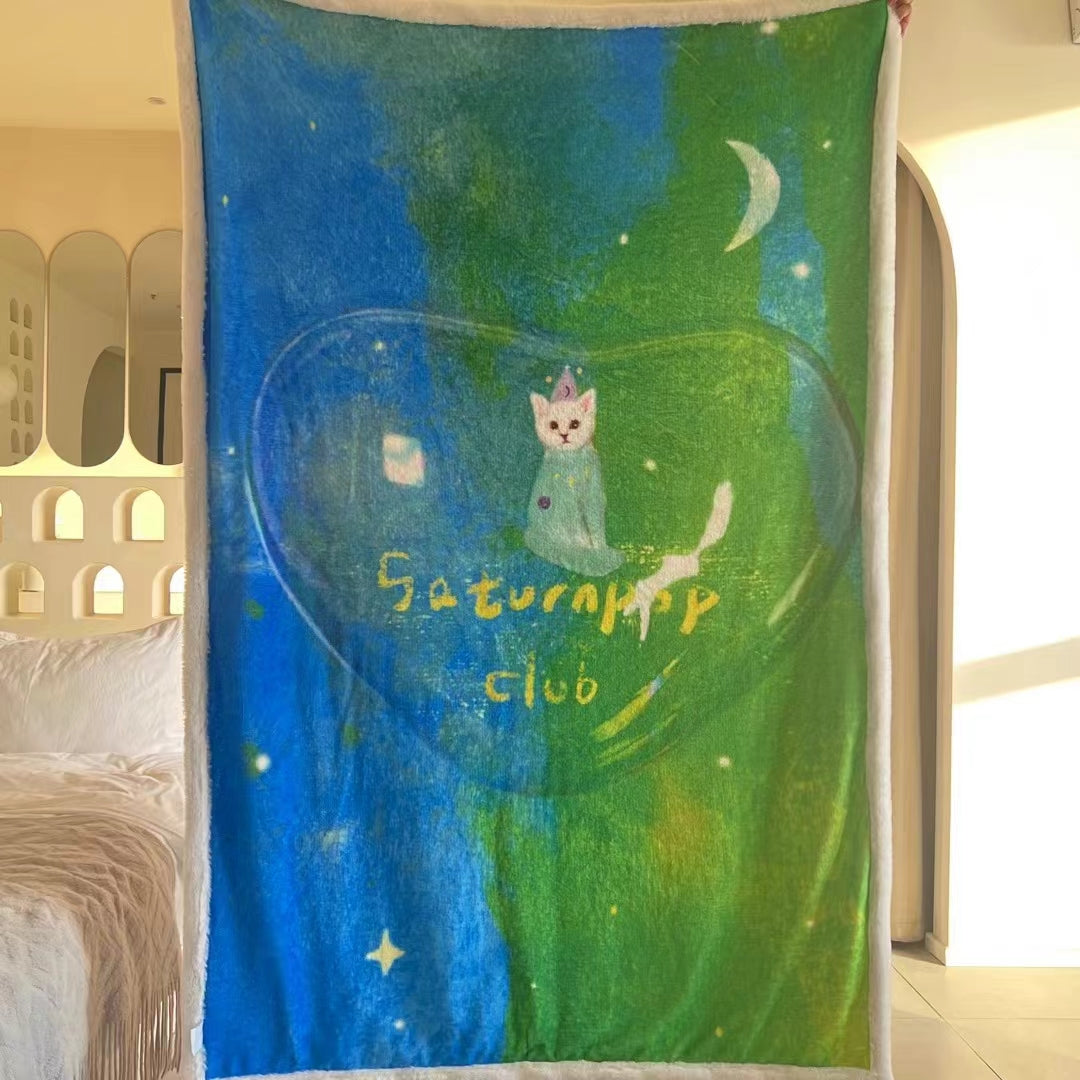 Fantasy Cat Butterfly Flannel Blanket