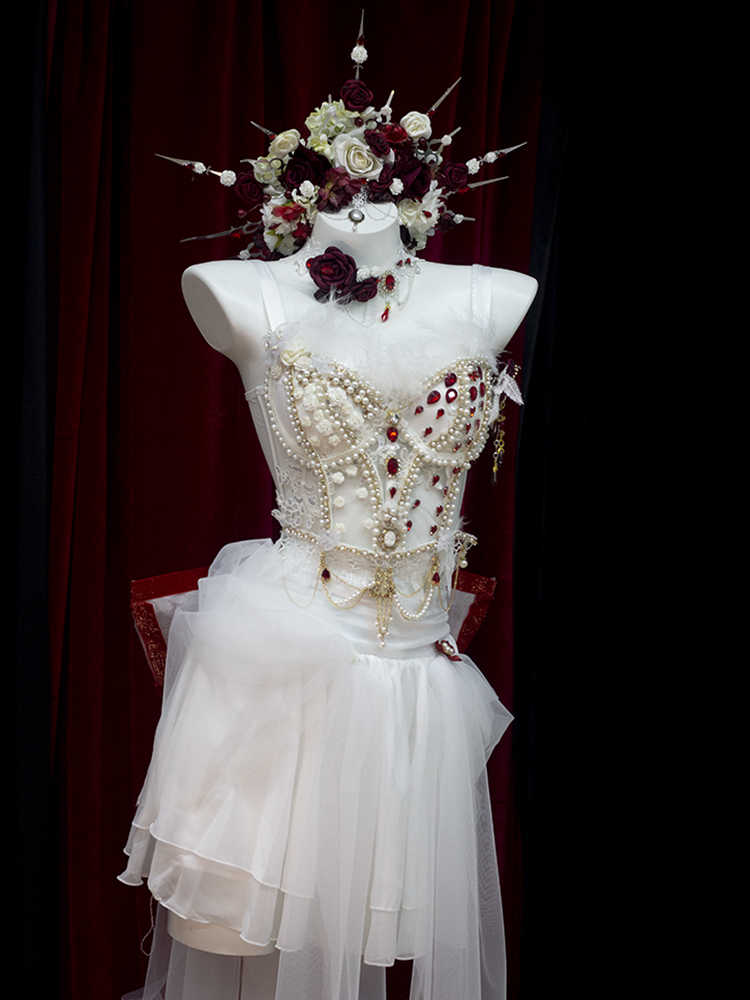Feather Pearl Beaded Luxury Dress Set