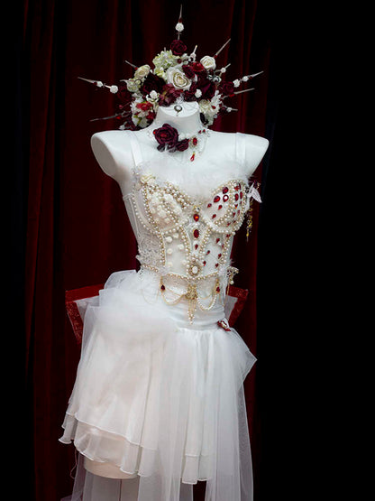 Feather Pearl Beaded Luxury Dress Set
