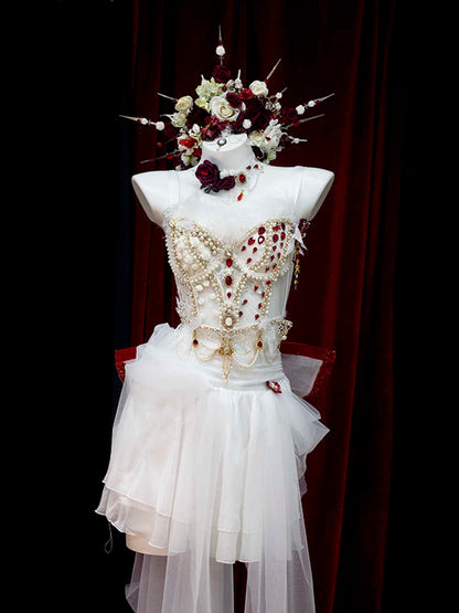 Feather Pearl Beaded Luxury Dress Set