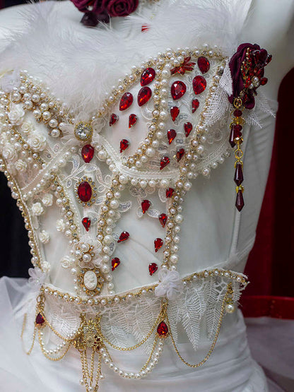 Feather Pearl Beaded Luxury Dress Set