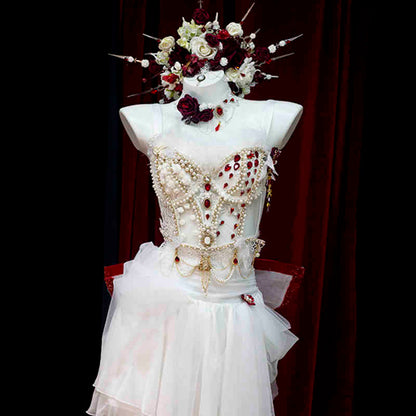 Feather Pearl Beaded Luxury Dress Set