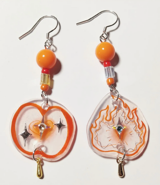 Fire Apple Asymmetric Shrink Plastic Earring