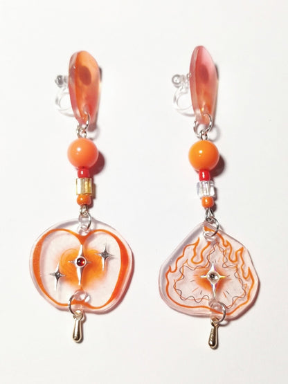 Fire Apple Asymmetric Shrink Plastic Earring