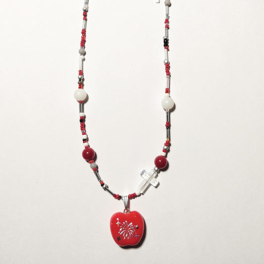 Fireworks Apple Clay Charm Beaded Necklace