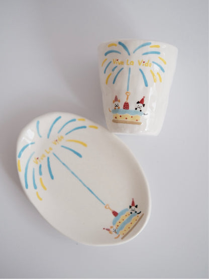 Fireworks Happy Birthday Kitten Ceramic Plate