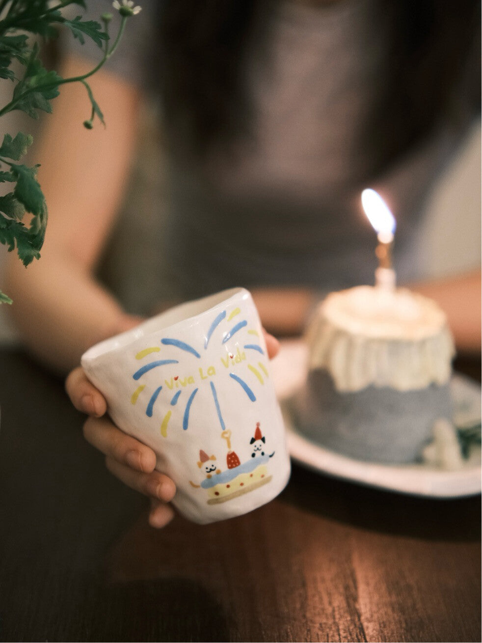 Fireworks Happy Birthday Kitten Ceramic Plate