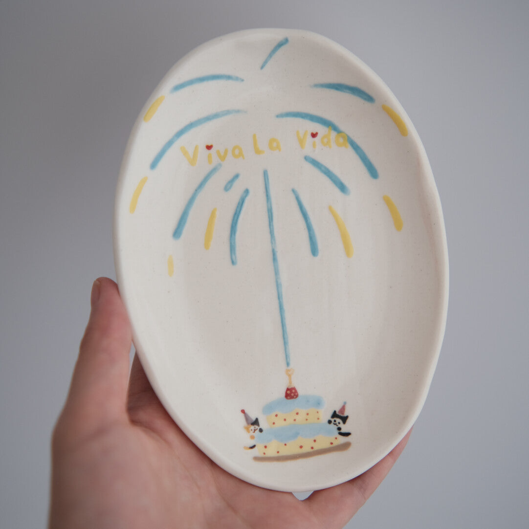 Fireworks Happy Birthday Kitten Ceramic Plate