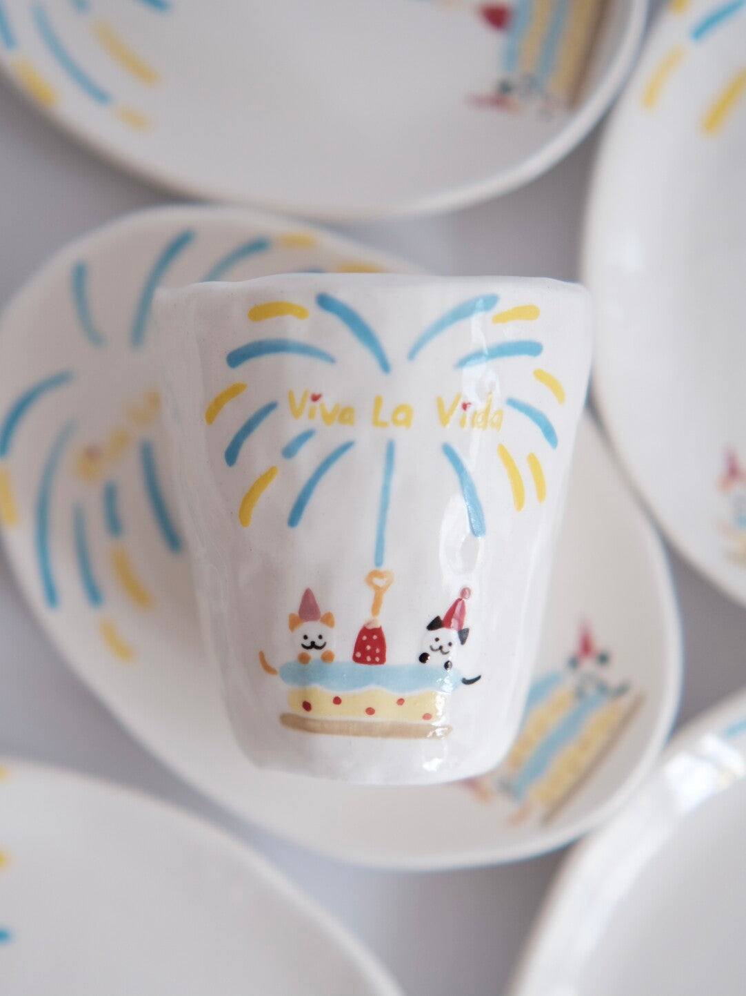 Fireworks Happy Birthday Kitten Ceramic Plate