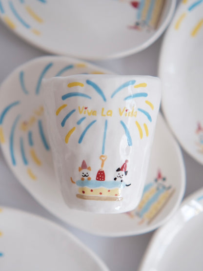 Fireworks Happy Birthday Kitten Ceramic Plate