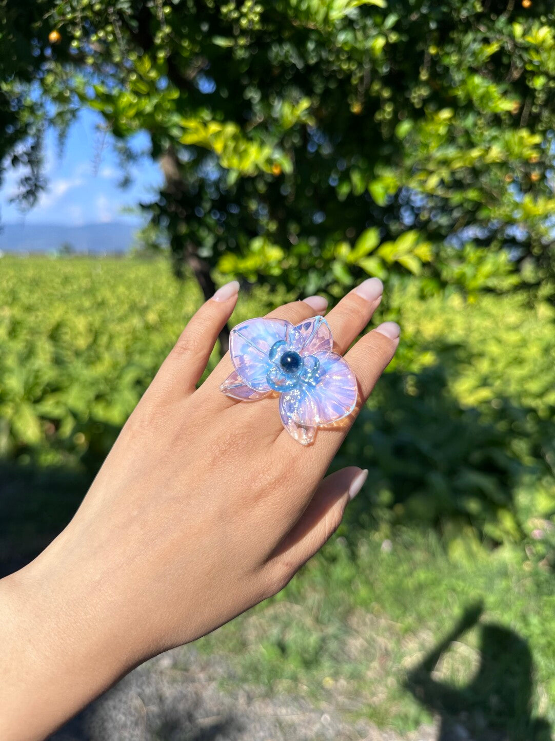Flamework Glass Phalaenopsis Ring