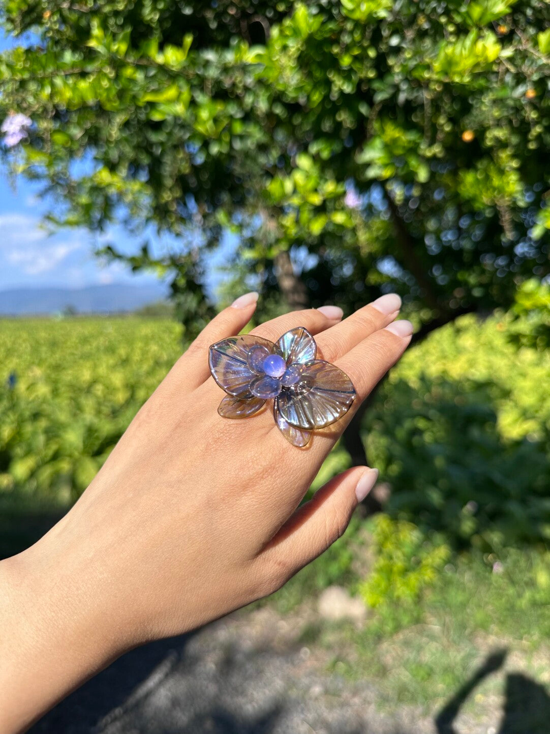 Flamework Glass Phalaenopsis Ring