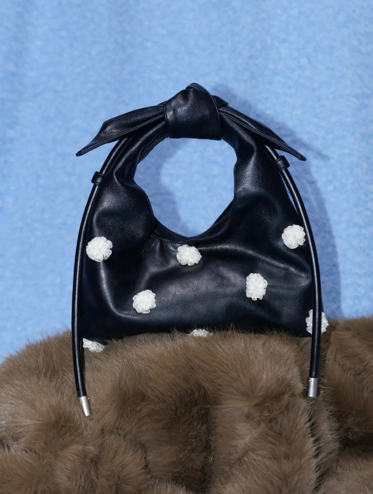 Floral-Decor Mini Triangle Crossbody Bag