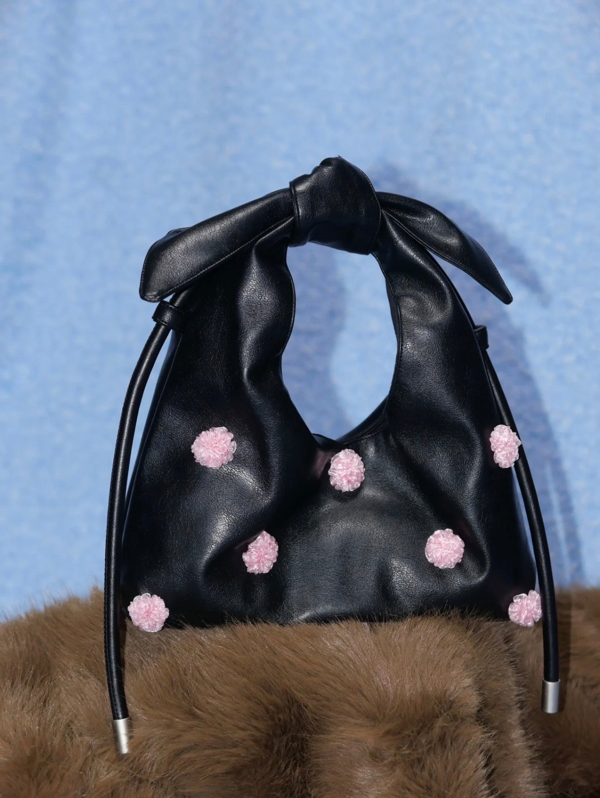 Floral-Decor Mini Triangle Crossbody Bag