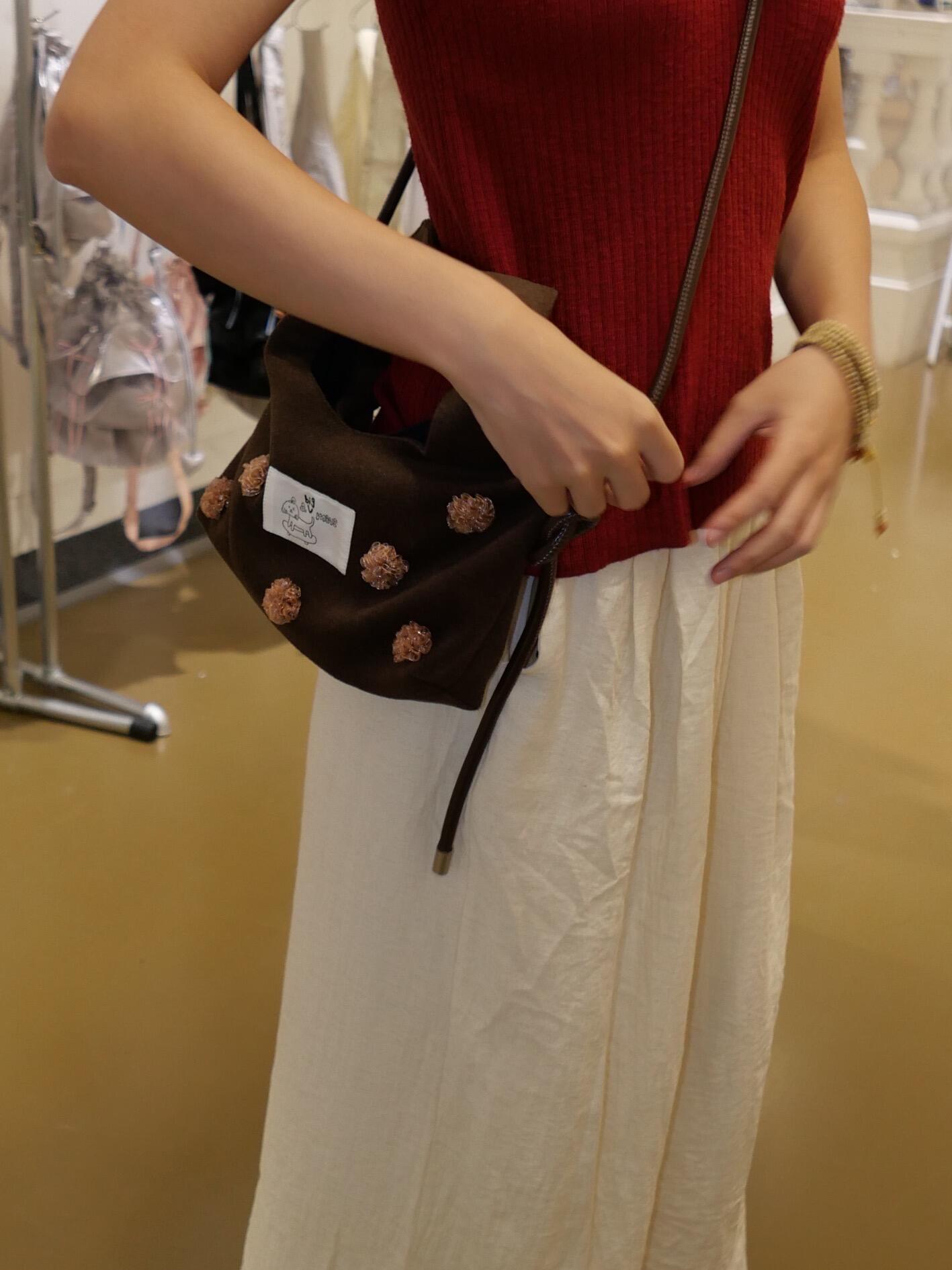 Floral-Decor Mini Triangle Crossbody Bag