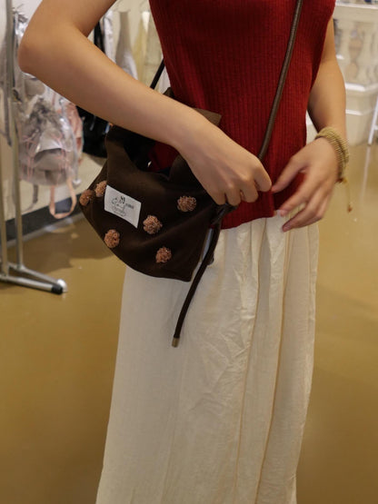 Floral-Decor Mini Triangle Crossbody Bag