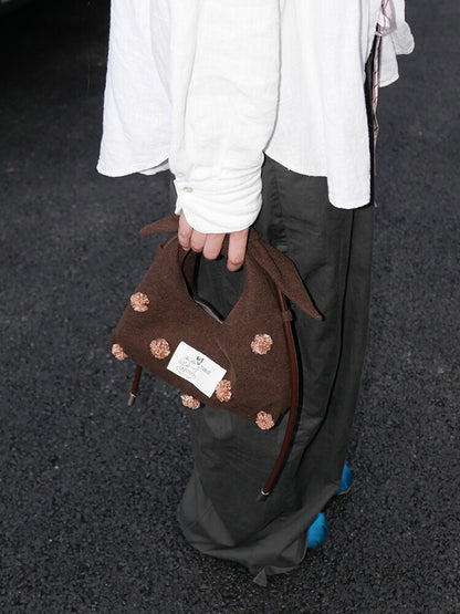 Floral-Decor Mini Triangle Crossbody Bag