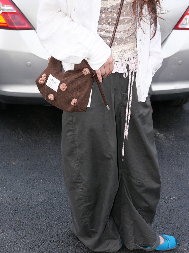 Floral-Decor Mini Triangle Crossbody Bag