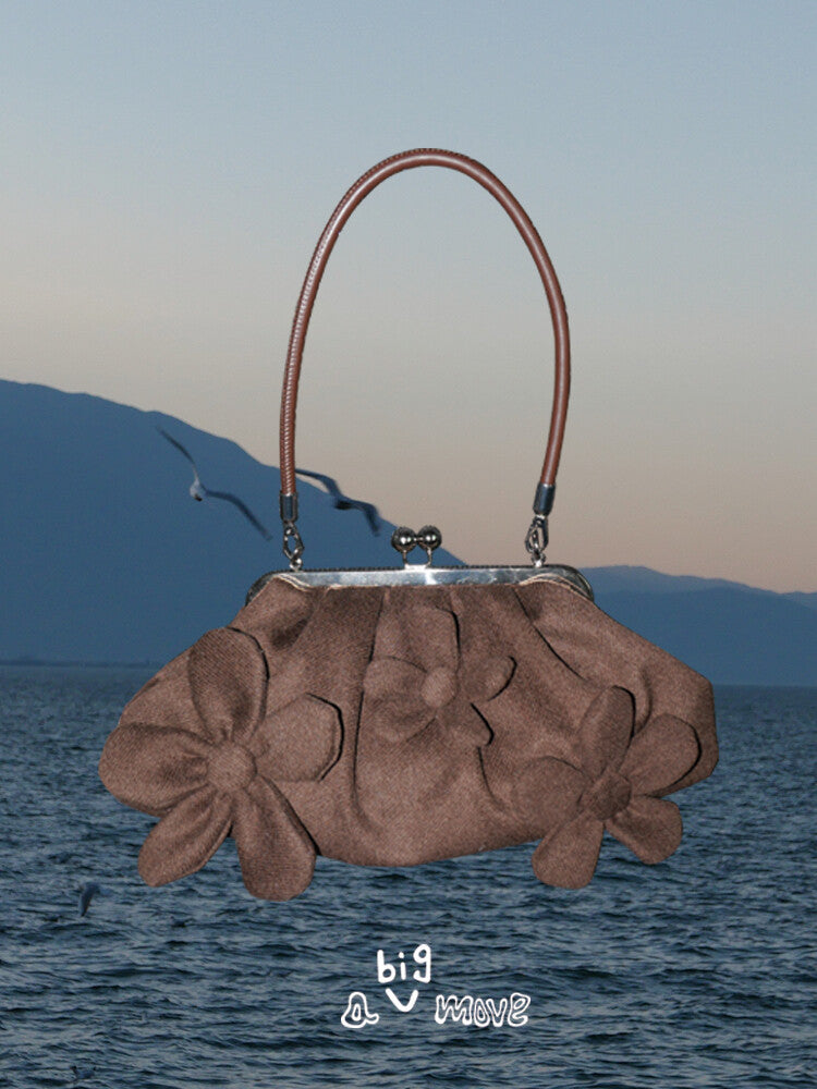 Floral Appliqué Kiss Lock Shoulder Bag