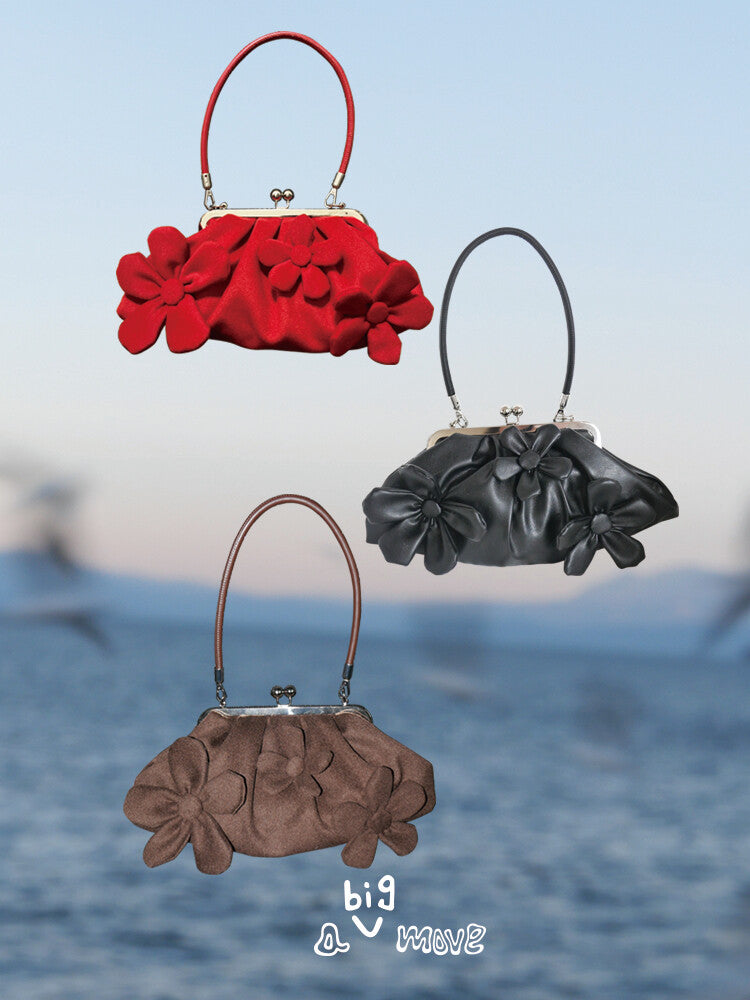 Floral Appliqué Kiss Lock Shoulder Bag