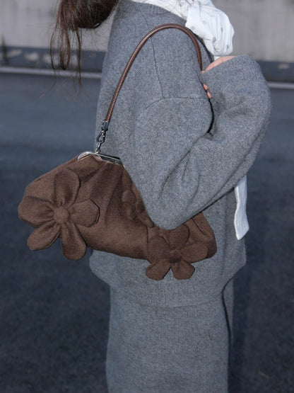 Floral Appliqué Kiss Lock Shoulder Bag