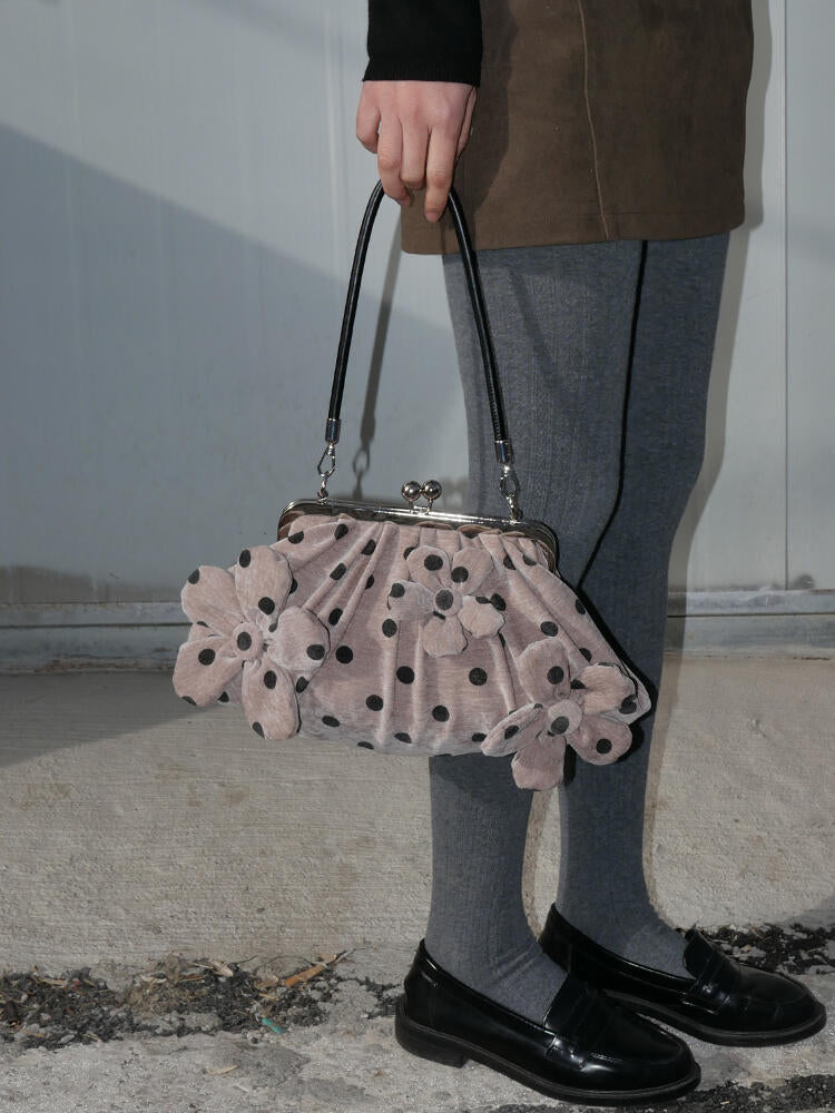 Floral Appliqué Kiss Lock Shoulder Bag