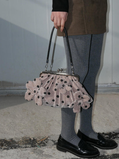 Floral Appliqué Kiss Lock Shoulder Bag