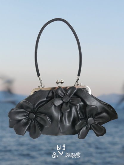 Floral Appliqué Kiss Lock Shoulder Bag