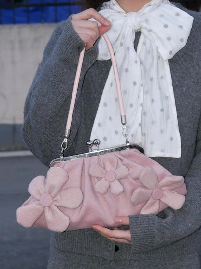 Floral Appliqué Kiss Lock Shoulder Bag