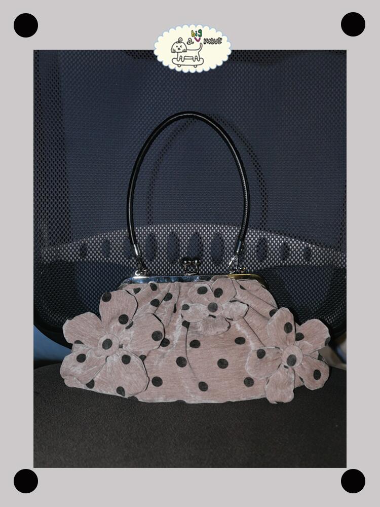 Floral Appliqué Kiss Lock Shoulder Bag