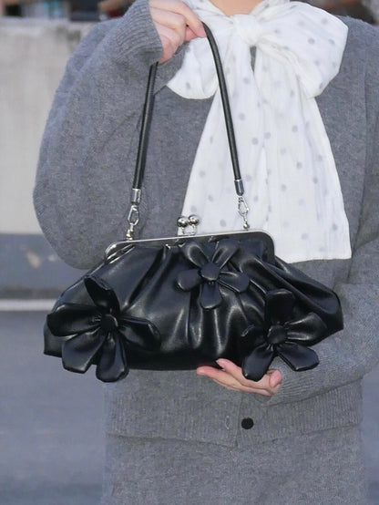 Floral Appliqué Kiss Lock Shoulder Bag