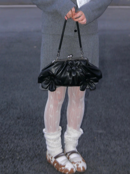 Floral Appliqué Kiss Lock Shoulder Bag