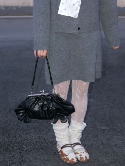 Floral Appliqué Kiss Lock Shoulder Bag