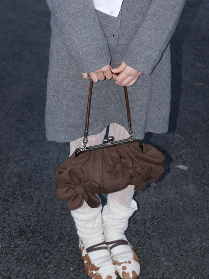 Floral Appliqué Kiss Lock Shoulder Bag