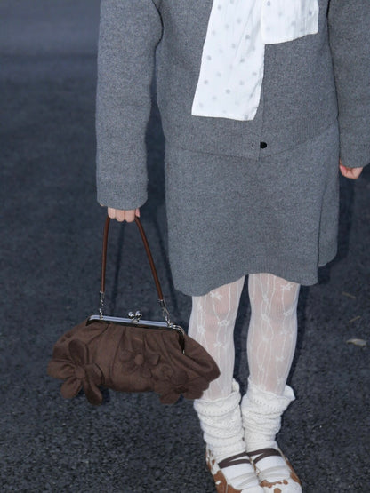 Floral Appliqué Kiss Lock Shoulder Bag