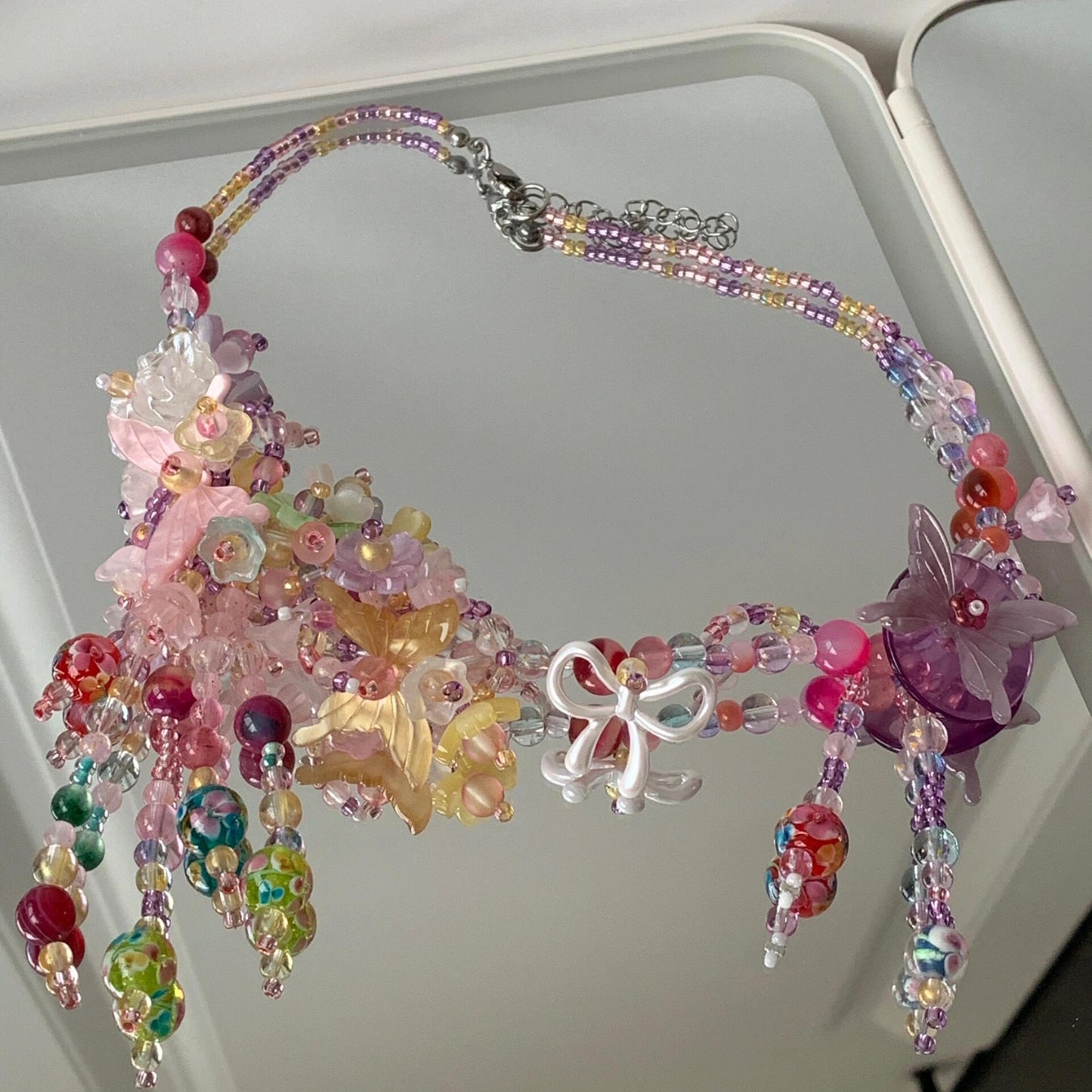 Floral Bloom Maximalist Beaded Tassel Necklace