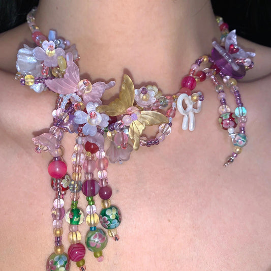 Floral Bloom Maximalist Beaded Tassel Necklace
