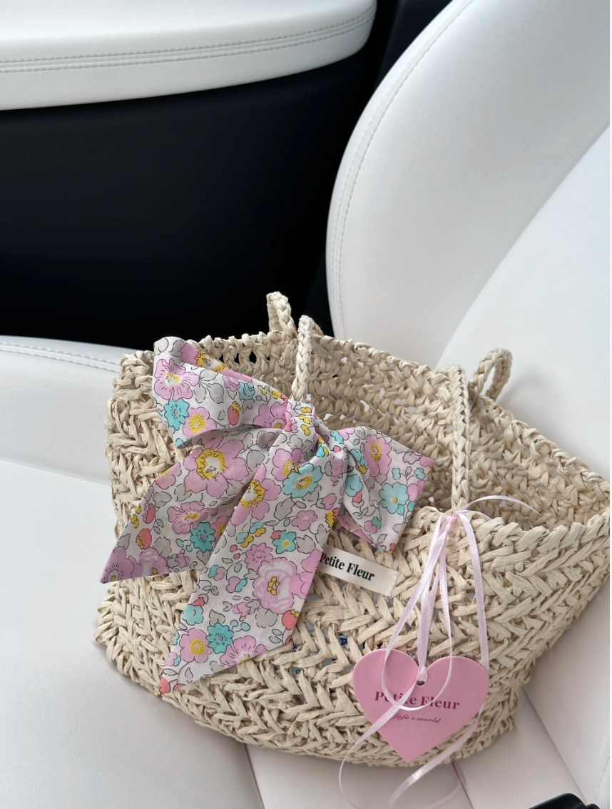 Floral Bow Handwoven Straw Bag